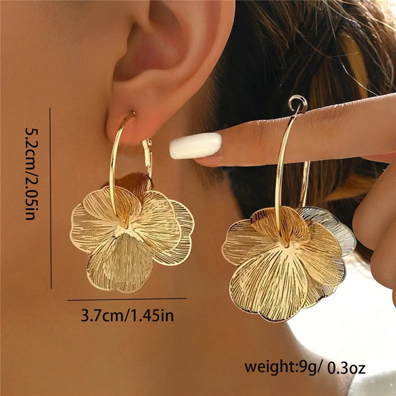 Golden Butterfly Flower Earrings