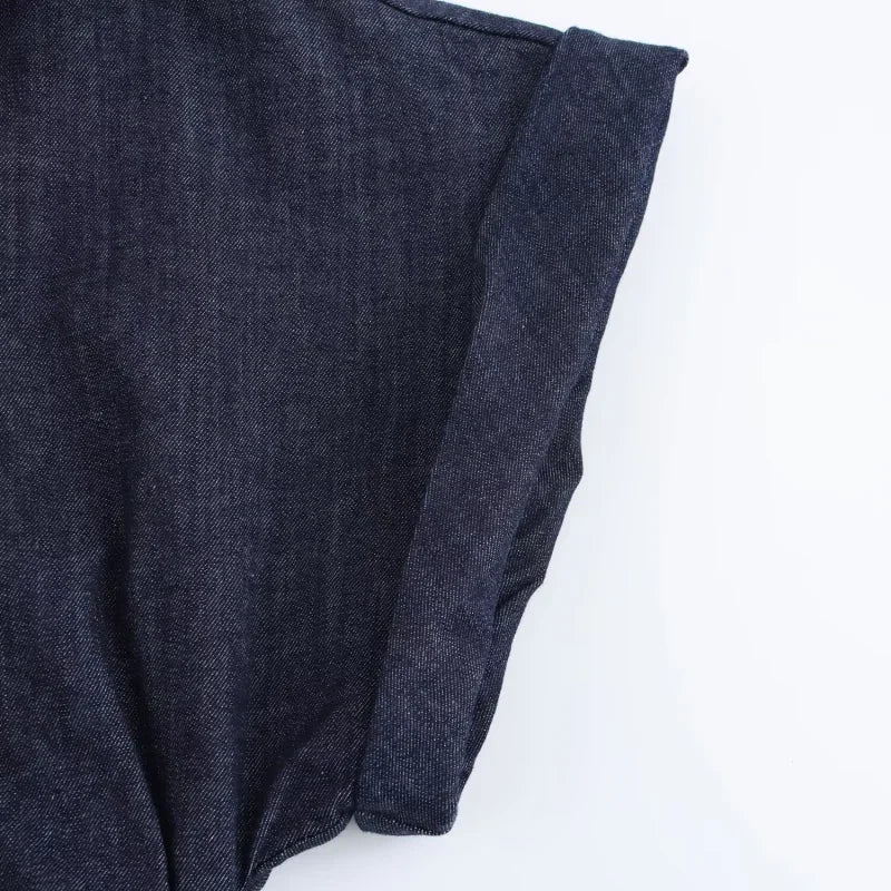 Slim Waist Denim Midi Dress