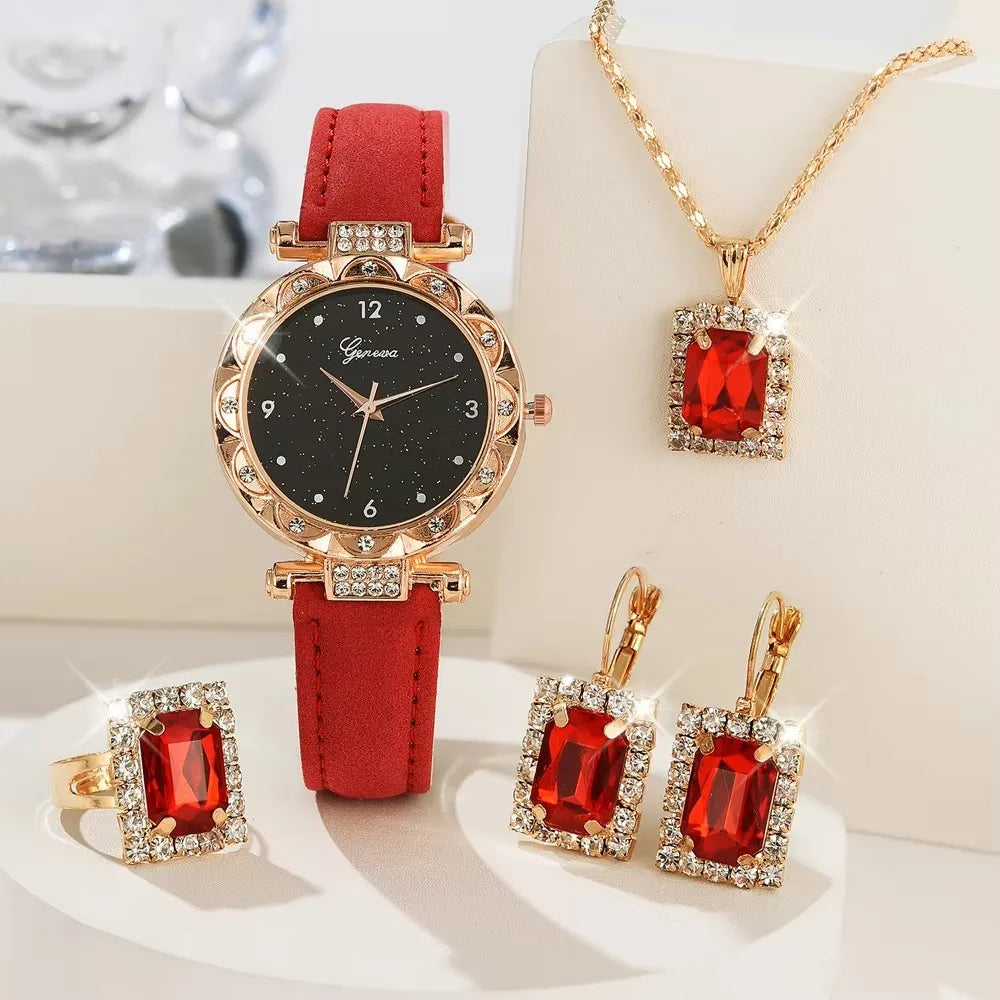 Luxury Rhinestone Women’s Watch Set (5Pcs)
