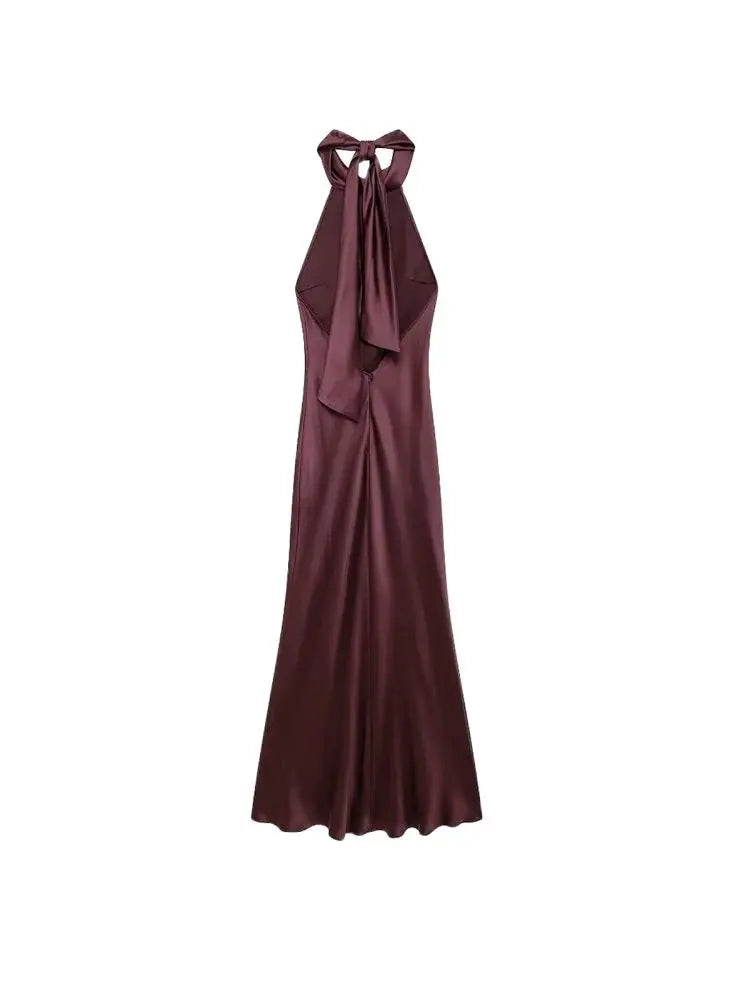 Women’s Backless Satin Halter Dress