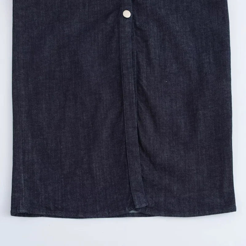 Slim Waist Denim Midi Dress