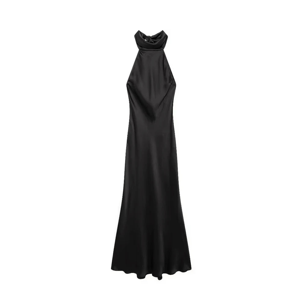 Women’s Backless Satin Halter Dress