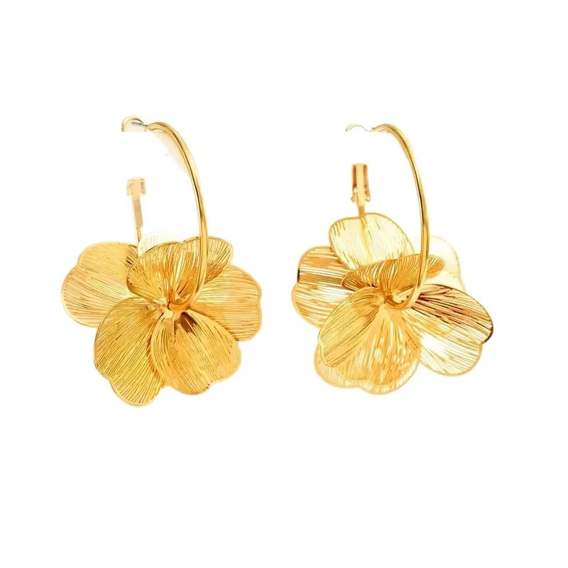 Golden Butterfly Flower Earrings