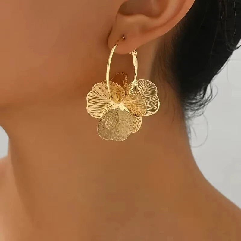 Golden Butterfly Flower Earrings