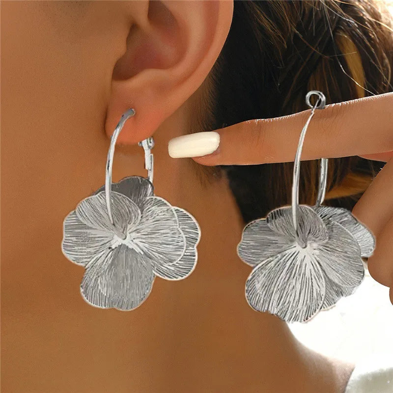 Golden Butterfly Flower Earrings