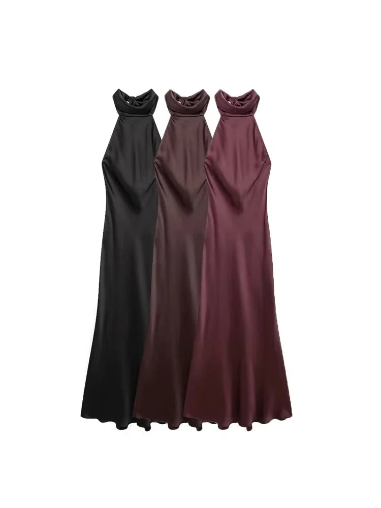 Women’s Backless Satin Halter Dress