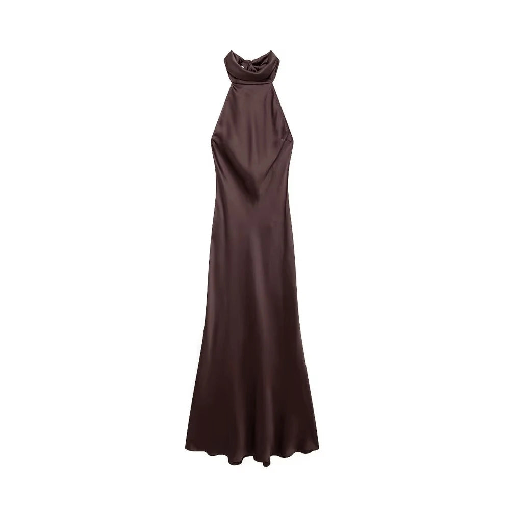 Women’s Backless Satin Halter Dress