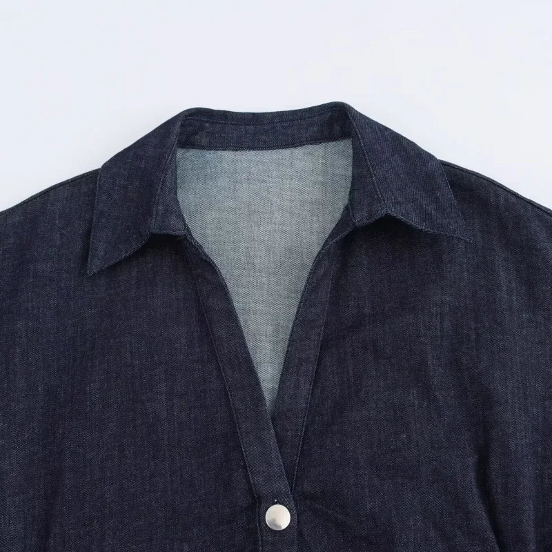 Slim Waist Denim Midi Dress