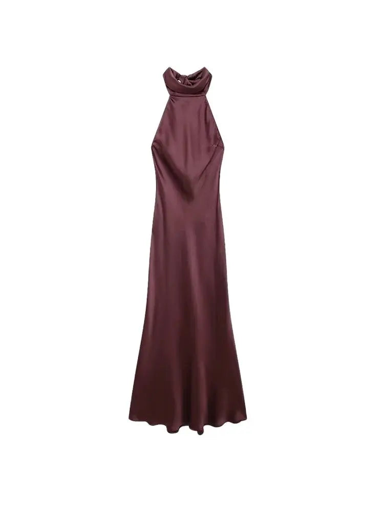 Women’s Backless Satin Halter Dress