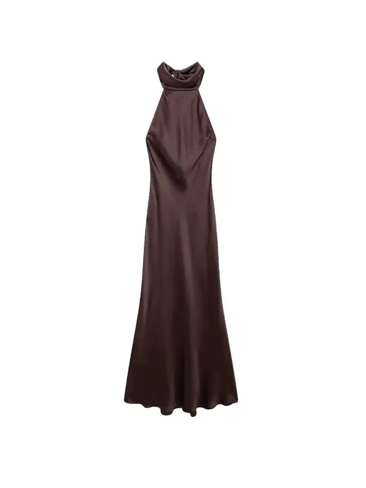 Women’s Backless Satin Halter Dress