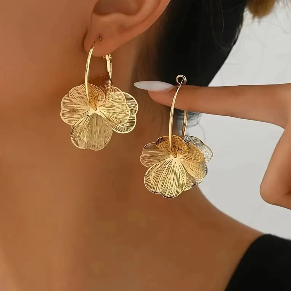 Golden Butterfly Flower Earrings