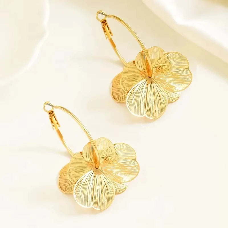 Golden Butterfly Flower Earrings