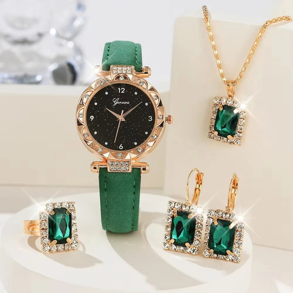Luxury Rhinestone Women’s Watch Set (5Pcs)