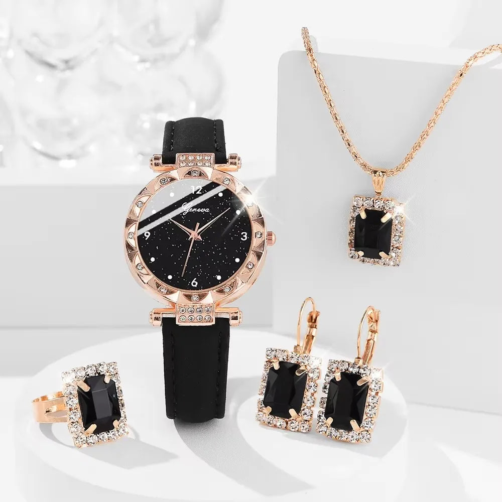 Luxury Rhinestone Women’s Watch Set (5Pcs)