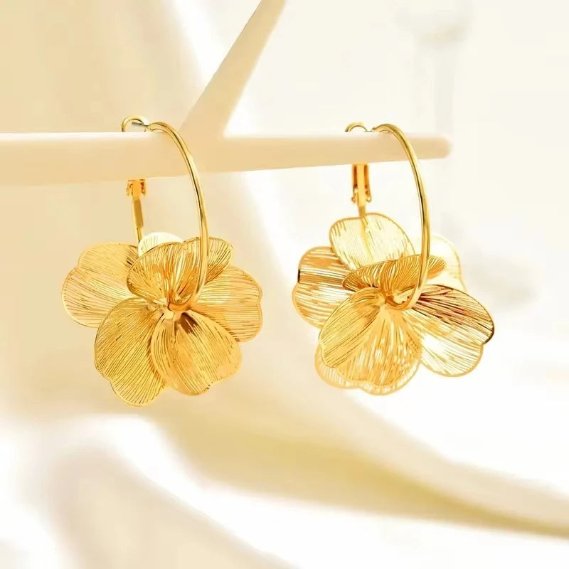 Golden Butterfly Flower Earrings