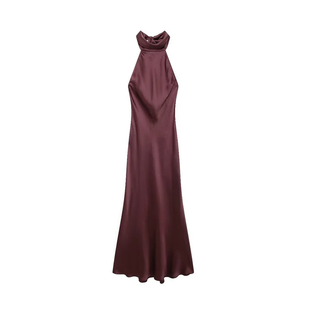 Women’s Backless Satin Halter Dress