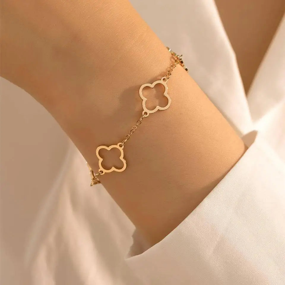 2Pcs Lucky Clover Bracelet Set for Women